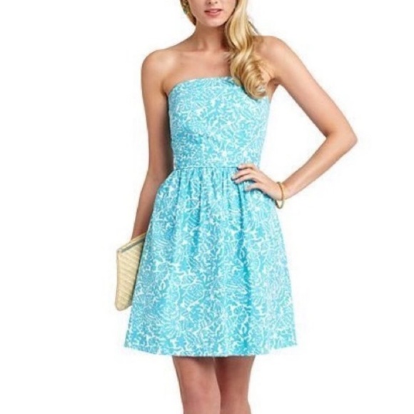 Blue Sea Shell Strapless Lilly Pulitzer Dress